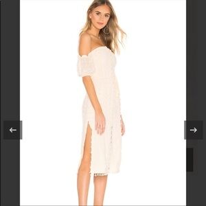 Tularosa Swiss Dot Pom Pom Puff Sleeve Dress